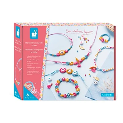 Image de Janod Coffret 6 Bijoux Fleurs à Créer en Perles de Rocaille Les Ateliers Kit Loisir Créatif Enfant Apprentissage Motricité Fine et Créativité Dès ans J07998