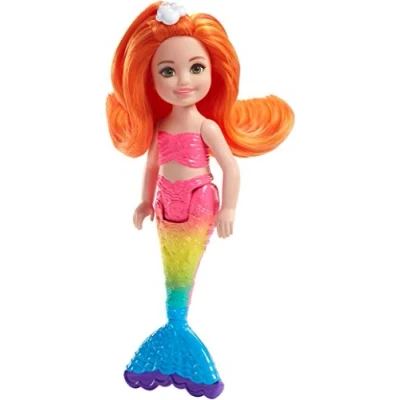 Image de Barbie Dreamtopia Mini poupée Chelsea sirène Arc en Ciel aux Cheveux Oranges, fournie avec Peigne, FKN05, Multicolore