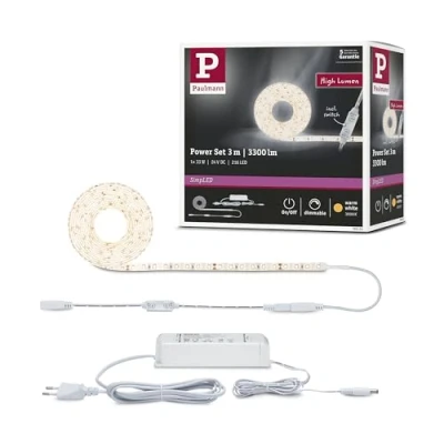 Image de Paulmann 78956 Kit Strips LED SimpLED Power 3m avec variat. à Fil 1100lm/m INCL. 1x33W IP44 gradable Bande Blanc Barre lum. plast. 3000K, Matière, 33 W