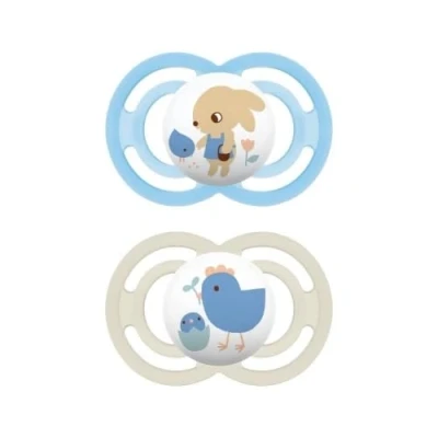 Image de MAM Lot de 2 tétines extra fines et souples, plates symétriques en Silicone Skin Soft à partir 6 mois, avec boîte auto stérilisatrice, perfect, bleu mat