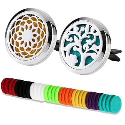Image de Diffuseur d&#039;huiles essentielles d&#039;aromathérapie de 2 Pcs Irrégulier En Acier Inoxydable Voiture Aromatherapy avec 32Pcs Tampons Rechange Remplaçables