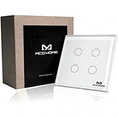 Image de MCO Home MH S314 Z Wave Interrupteur Mural en Verre, 4 Boutons, Blanc