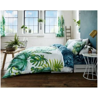 Image de GC Gaveno CAVAILIA Leaf Duvet Set Cavalia Parure de lit avec Housse Couette et taie d&#039;oreiller Motif Feuilles Tropicales, Polyester Coton, Multicolore, King