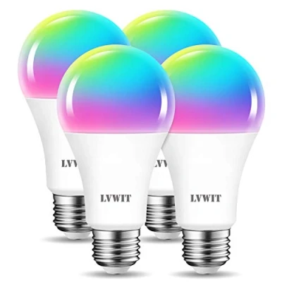 Image de LVWIT 12W E27 Ampoule LED WiFi et Bluetooth Intelligente Variable, Compatible avec Google Assistant, Alexa App de Smartphone, RGB Givré 100W Dimmable 1521Lm, Pas Hub requis, 4 Packs
