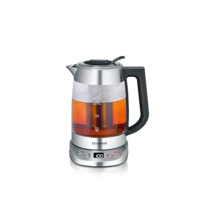 Image de SEVERIN Bouilloire Eau et thé, 1,7L, 3 000W, Filtre à Température Temps D&#039;infusion Personnalisables, Verre/Inox, WK 3480