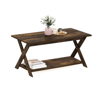Image de Furinno Simpliste Moderne Table Basse avec Croisée, Pin Ambré