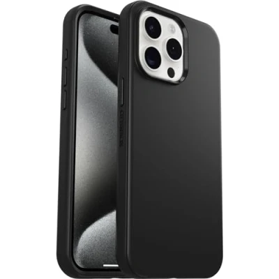 Image de OtterBox Symmetry Coque pour iPhone 15 Pro Max, anti chute, protection fine, supporte 3 x plus de chutes que la norme militaire, Noir, Livré Sans Emballage
