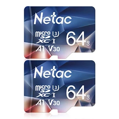 Image de Netac 2 Paquets 64Go Carte Mémoire Micro SDHC A1, U3, UHS I，C10, V30 Vitesse Jusqu&#039;à 100/30 Mo/Sec (R/W) pour Smartphone, Appareil Photo, Switch, Gopro, Tablette，Drones