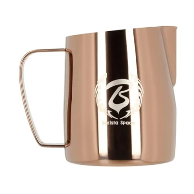 Image de Barista Space Pot à lait en argent poli, idéal pour le latte art, avec bec verseur précis, léger et pratique, recommandé par les champions du monde. silver Rose Golden 350ml