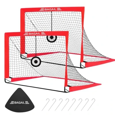 Image de Bagail Football Goal, Filet de Pop up avec But, Clous au Sol et Sac à Main Portable, Facile Assembler, idéal pour Les entraînements Jardin matchs Divertissement