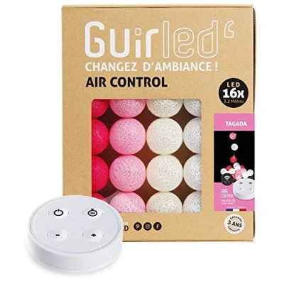 Image de GuirLED Guirlande lumineuse boules coton LED USB Télécommande sans fil Veilleuse bébé 2h Adaptateur secteur double 2A inclus 4 intensités 16 1.6m Tagada