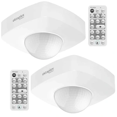 Image de Oktaplex Tim Détecteur de mouvement extérieur 360 avec télécommande Capteur infrarouge Montage en saillie IP65 Blanc 230 V