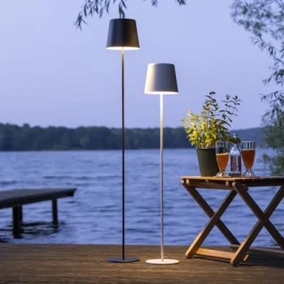 Image de Lightbox LED lampadaire pour intérieur &amp; extérieur 129 cm de hauteur, Ø 18 noir d&#039;extérieur avec variateur tactile à 3 niveaux mobile/sans fil/portable rechargeable par USB /