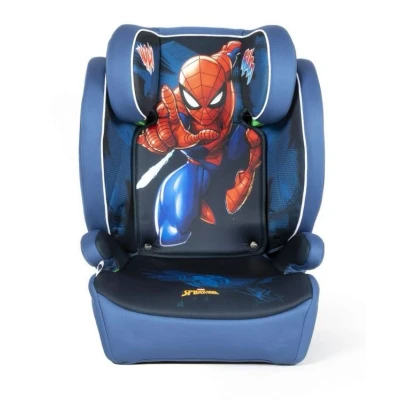 Image de Marvel Siège auto Spiderman avec fixation ISOFIX pour la sécurité des enfants hauteur de 100 à 150 cm graphismes du super héros homme araignée sur fond bleu