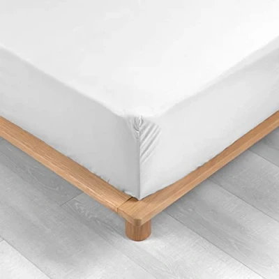 Image de douceur d&#039;intérieur, Drap Housse (140 x 190 cm) Percaline Blanc, Percale de Coton