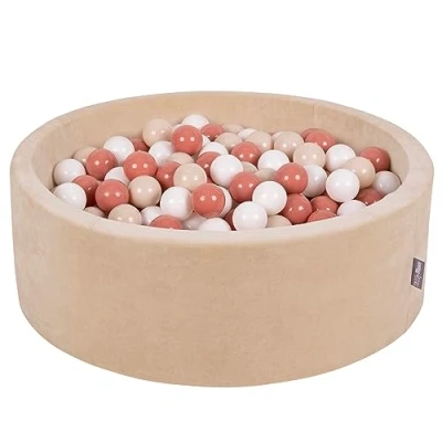 Image de KiddyMoon Piscine À Balles pour Bébé Velours Rond 90X30cm/200 7Cm Fosses Boules Jouet Enfant, Beige Sableux: Pastel/Saumon/Blanc