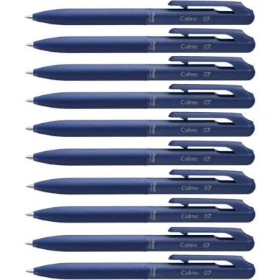 Image de Pentel BXA107C C Calme Lot de 10 stylos à bille rechargeables avec zone préhension aspect cuir Épaisseur trait 0,35 mm Couleur d&#039;écriture bleue