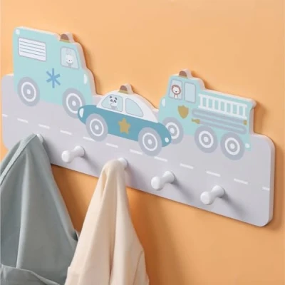 Image de Navaris Porte manteau mural pour enfant 5 patere murale en forme de voitures 43 x 18,5 4 cm Deco chambre fille bebe garcon avec crochets veste sac