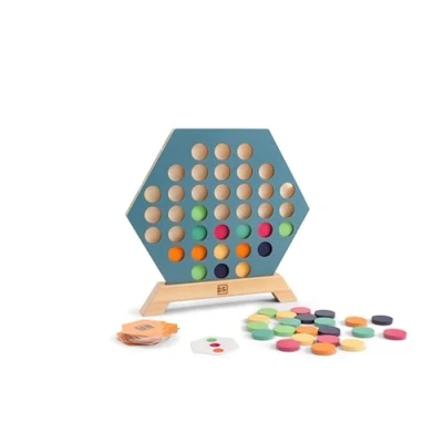 Image de BS Toys Jeu De Société 3 en Ligne Jouet Stratégie Hexagonal Bois avec Cartes Réversibles pour Enfants 5 Ans Et Plus 2 4 Joueurs