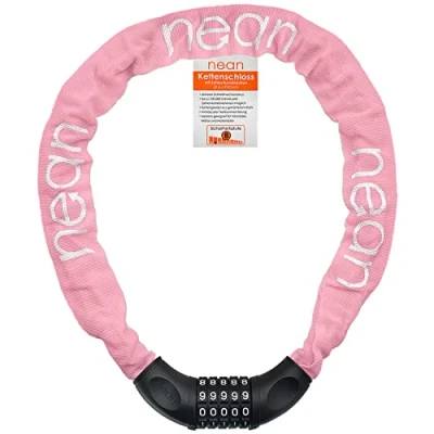 Image de Cadenas de vélo nean avec Chiffres et Niveau sécurité élevé, antivol chaîne Bicyclette, à Combinaison Code numérique, maillons en Acier trempé, 6 mm x 900 (Rose)