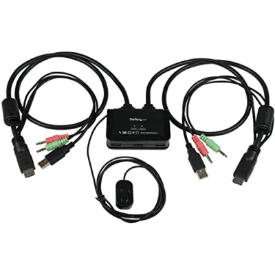 Image de StarTech.com Switch Commutateur KVM 2 Ports USB, HDMI avec Audio et Câbles pour PC sur 1 écran Auto Alimenté (SV211HDUA)