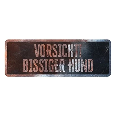 Image de D&amp;D Home, Panneau d&#039;avertissement Attention au Chien, 40x13x0,3 cm, Version Allemande, Fond Noir, en métal résistant à la Rouille avec Un Texte Amusant