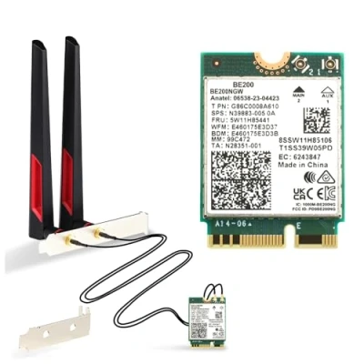Image de Intel BE200 Adaptateur sans fil Bluetooth 5.4 Wi Fi 7 carte BE200NGW 2,4/5/6 GHz 5,8 Gbps pour PC de bureau Windows 11 avec antennes