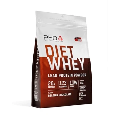 Image de PhD Nutrition Diet Whey Poudre Protéinée 1kg Chocolat Belge, de protéines haute protéine avec 17g par portion et 5,5g BCAAs, Faible en sucre calories, Low Carb