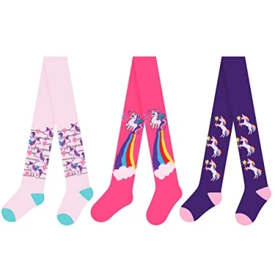 Image de L&amp;K II 3 pièces Collants tricotés pour enfants filles avec différents motifs et couleurs de licorne dans un ensemble 2730A 98 104