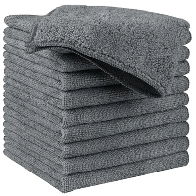 Image de HIDMD Chiffons de Nettoyage en Microfibre, Serviettes Tout Usage pour Polissage, séchage, Cirage, dépoussiérage, Lot 10, 30 cm x Gris
