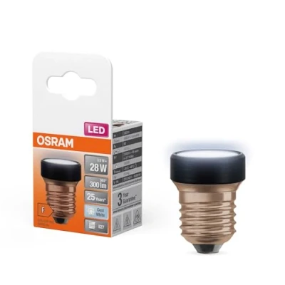 Image de OSRAM LED Star Flat mit 3.5 W (wie 28W), 300lm/4000K, kaltweiß 840, frosted, Kunststoff in Schwarz, E27 Schraubgewinde, nicht dimmbar, 35 mm Durchmesser.