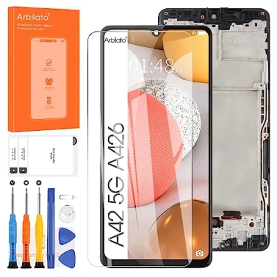 Image de Arbilato Écran pour Samsung Galaxy A42 5G LCD, LCD Numériseur Tactile Assemblée A426 SM A426B A426U A426N (Noir avec Cadre)