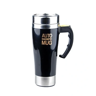 Image de Mengshen Tasse magnétique Automatique 450ml Magnetic String Mug Double LayerCafé Agitation de mélange, Cocktail électrique Shaker en Acier Inoxydable for Travel Office, A008M Black