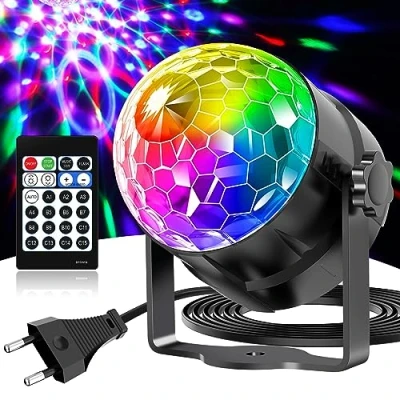 Image de Gobikey boule disco, rotation à 360 contrôlée par la musique avec télécommande et câble de 2 mètres, 15 couleurs RGBP a facette Convient pour Réunion familiale Enfants Fête d&#039;anniversaire