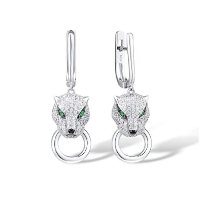 Image de Santuzza Boucles d&#039;oreilles panthère en Argent sterling 925 avec motif léopard pour femme, Zirocnia cubique, Oxyde de Zirconium