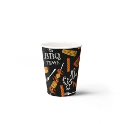 Image de PAW Gobelets en Papier Jetables (250 ml) I 8 Pièces Idéal pour Mariage, Fête d&#039;enfants, Anniversaire, Célébrations Impression sur à Base d&#039;eau Barbecue Noir