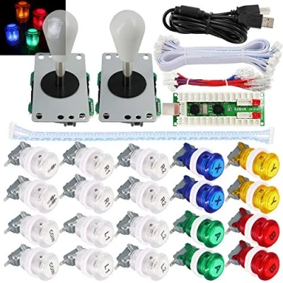 Image de SJ@JX 2 Player Arcade Game Stick DIY Kit Buttons with Logo LED 8 Way Joystick USB Encoder Cable Controller for PC MAME Raspberry Pi Color Mix