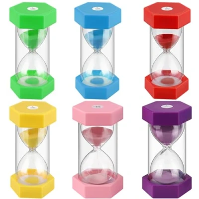 Image de 6pcs Sabliers Minuterie Horloge de Sable Hourglass, Sablier Ensemble 1min 3min 5min 10min 15min 30min Hourglas pour Jeux,Cuisine, Exercice,Etude,Brossage Etc