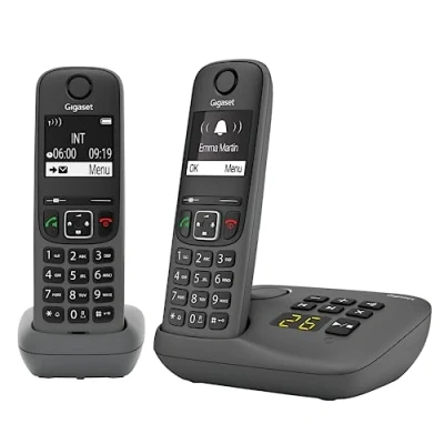 Image de Gigaset A695A Duo 2 téléphones DECT sans fil avec répondeur écran à haut contraste excellente qualité audio profils sonores réglables fonction mains libres, protection des appels, gris