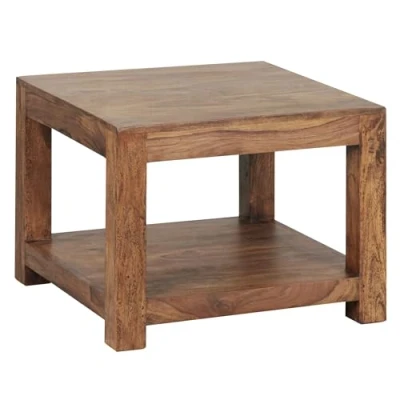 Image de WOHNLING Table Basse Solide Sheesham Bois 60 x cm Design de Salon Style campagnard Brun foncé
