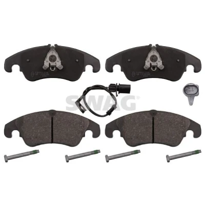 Image de SWAG 30 11 6021 Jeu de plaquettes frein Essieu avant contact signal d&#039;usure inclus avec clip piston, kit vis AUDI: Q5, A5 B8 Coupe