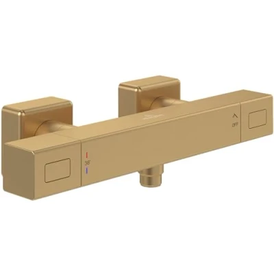 Image de Thermostat de douche Villeroy &amp; Boch Universal Taps Fittings, robinet avec protection anti brûlure et blocage sécurité à 38, mitigeur apparent, rectangulaire, doré brossé
