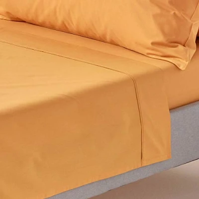Image de HOMESCAPES Drap Plat uni 100% Coton égyptien 200 Fils, de lit Jaune Moutarde 240 x 275 cm