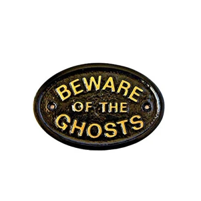 Image de &quot;Beware of the Ghosts&quot; Maison ou avant plaque de porte Noir avec Doré relief Lettrage
