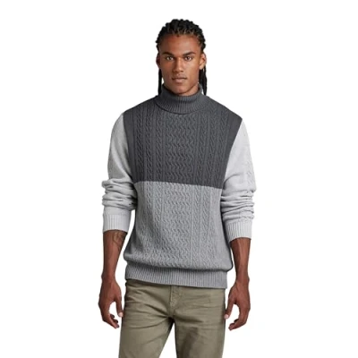 Image de G STAR RAW Cable Color Block Loose Turtle Knit Pullover Homme, Multicolore (lt shadow htr/medium grey htr/grey htr D22482 D239 D561), M