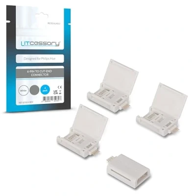 Image de Litcessory Connecteur 6 BROCHES à Extrémité Coupée pour Philips Hue Lightstrip Plus (Lot de 4, Blanc MICRO V4)
