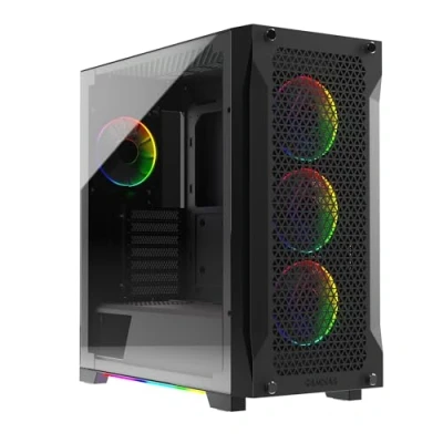 Image de GAMDIAS PC Gamer Boitier, Boîtiers Gaming ATX Moyen Tour Vide, Airflow Mesh Case, 4 Ventilateurs ARGB de 120mm Intégrés, Système Gestion des Cables