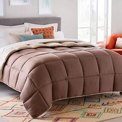 Image de Linenspa Couette Alternative réversible en Duvet et Insert de Toutes Saisons Cousue carré Literie pour Enfants, Adolescents Adultes Sable/Moka Lit Simple