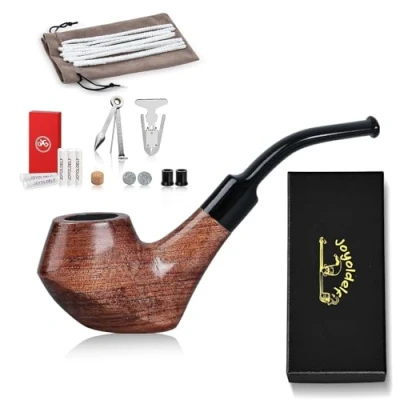 Image de Set de Pipes à Tabac en Bois, Joyoldelf Pipe Bois Créatif avec Accessoires Fumeur, Cure Pipe, 3 1 Racloir Acier Inoxydable, Nettoyeur Tuyau, 9mm Filtre Charbon Actif, Boîtes Cadeau