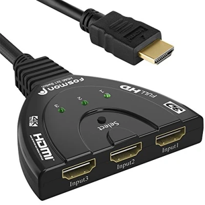 Image de Fosmon Commutateur HDMI Automatiques 4k, 3 Entrées 1 Sortie Switch UHD HDR 3D 1080p HDCP, Splitter Switcher Répartiteur Sélecteur Auto pour HDTV Lecteurs DVD Blu ray PS4 Xbox Apple Fire Roku